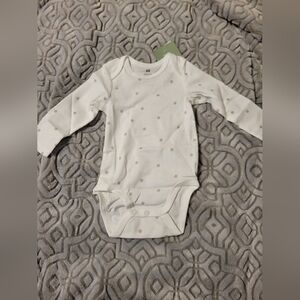 White Polka Dot Long Sleeve Baby Onesie By H&M